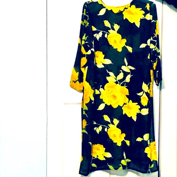 Pakistani Long Kameez Kurta Black Georgette Yellow Graphic Rose Print Size XL - Picture 3 of 3